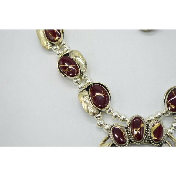 Red Gold Brecciated Jasper Navajo Mexican Silver N - Picture 9 of 12